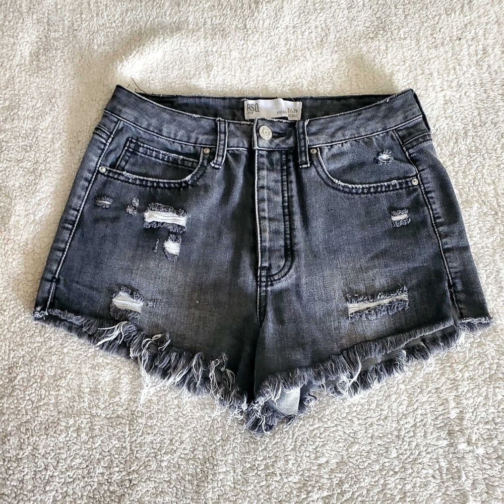 RSQ Shorts Black Faded Washed Distressed Trashed 3 Beachy Summer‎ Fun